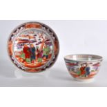 A RARE 18TH CENTURY NEW HALL TEABOWL AND SAUCER painted with Oriental figures.