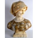 Guiseppe Bessi (1857-1922) Italian, A good carved alabaster and marble bust of a female, upon a