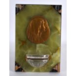 A LOVELY FRENCH ART DECO ONYX BRONZE AND CRYSTAL FRAME inset with a portrait of a female by Emil