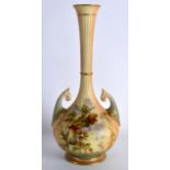 A ROYAL WORCESTER TWO HANDLED VASE painted with thistles. Shaped 1761, C1899, probably by Raby.