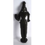 A GOOD 17TH CENTURY INDIAN BRONZE FIGURE OF A GODDESS modelled with one arm outstretched, incised