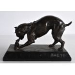 A 19TH CENTURY BRONZE FIGURE OF A HOUND by Antoine Louis Bayre, modelled catching a mouse. 6Ins