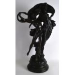 A LARGE CLASSICAL BRONZED FIGURE OF A MALE AND FEMALE in the art nouveau taste. 2Ft 2ins high.