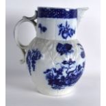 AN 18TH CENTURY WORCESTER MASK JUG printed with Parrot Pecking Fruit. 7Ins high.