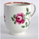 AN 18TH CENTURY WORCESTER COFFEE CUP of jacobite interest, painted with a rose. 2.5ins high.