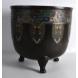 A LARGE 19TH CENTURY JAPANESE MEIJI PERIOD BRONZE AND CHAMPLEVE ENAMEL CENSER.