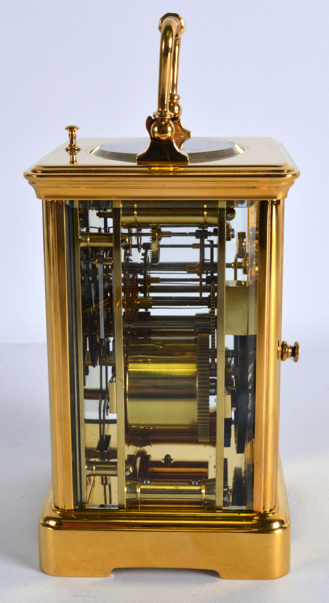 A GOOD FRENCH GRAND SONNERIE BRASS REPEATING CARRIAGE CLOCK the dial signed Goldsmiths Company - Image 2 of 4