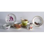 AN 18TH CENTURY MEISSEN PORCELAIN SAUCER together with another Meissen saucer, an imari cup etc. (