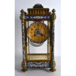 A GOOD 19TH CENTURY FRENCH BRONZE AND CHAMPLEVE ENAMEL MANTEL CLOCK with four cylindrical pillars