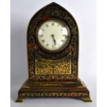 A LATE 19TH CENTURY FRENCH BOULLEWORK BRASS TORTOISESHELL MANTEL CLOCK with arched case and floral