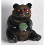 AN EARLY 20TH CENTURY CHINESE SILVER AND ENAMEL PANDA BROOCH with coral and jadeite mounts. 1.5ins
