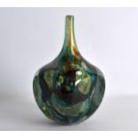 A STYLISH MDINA GLASS VASE with swirling decoration. 8.25ins high.