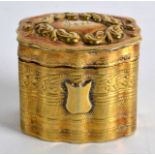 A MID 19TH CENTURY FRENCH SILVER GILT BOX AND COVER decorated in relief with scrolling vines. 1.5ins