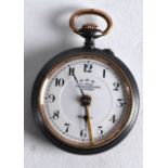 A SMALL 19TH CENTURY GUN METAL FOB WATCH with white enamel dial. 1.5ins diameter.