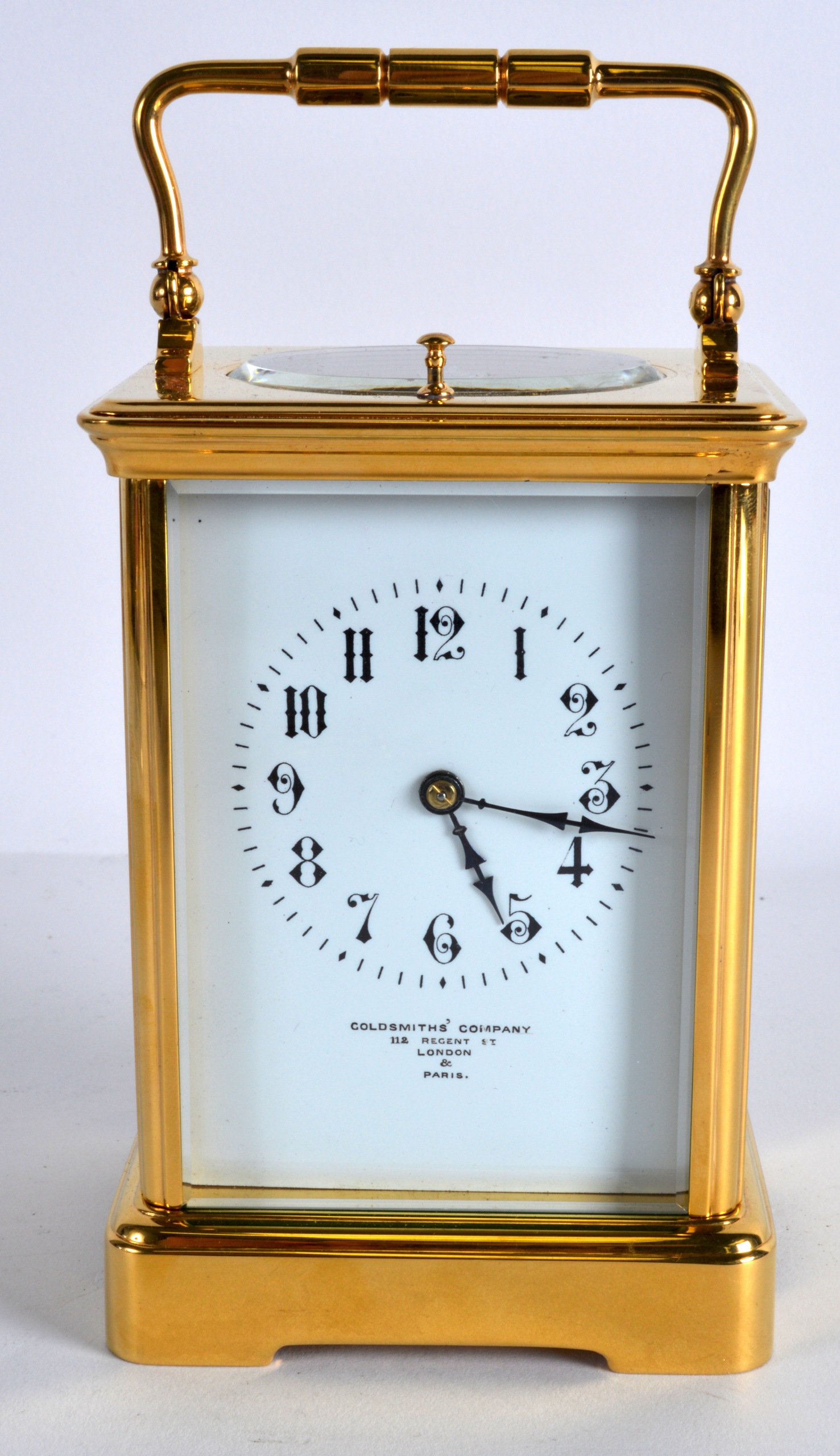 A GOOD FRENCH GRAND SONNERIE BRASS REPEATING CARRIAGE CLOCK the dial signed Goldsmiths Company