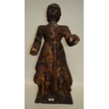 A 16TH/17TH CENTURY SOUTH EUROPEAN WOOD FIGURE OF A SAINT modelled with one arm outretched upon a