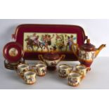 A LATE 19TH CENTURY VIENNA PORCELAIN CABARET TEASET ON TRAY comprising of six cups & saucers, teapot