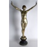 A LARGE ART DECO CHROME FIGURE OF A STANDING NUDE FEMALE after a model by Ferdinand Preiss, upon a