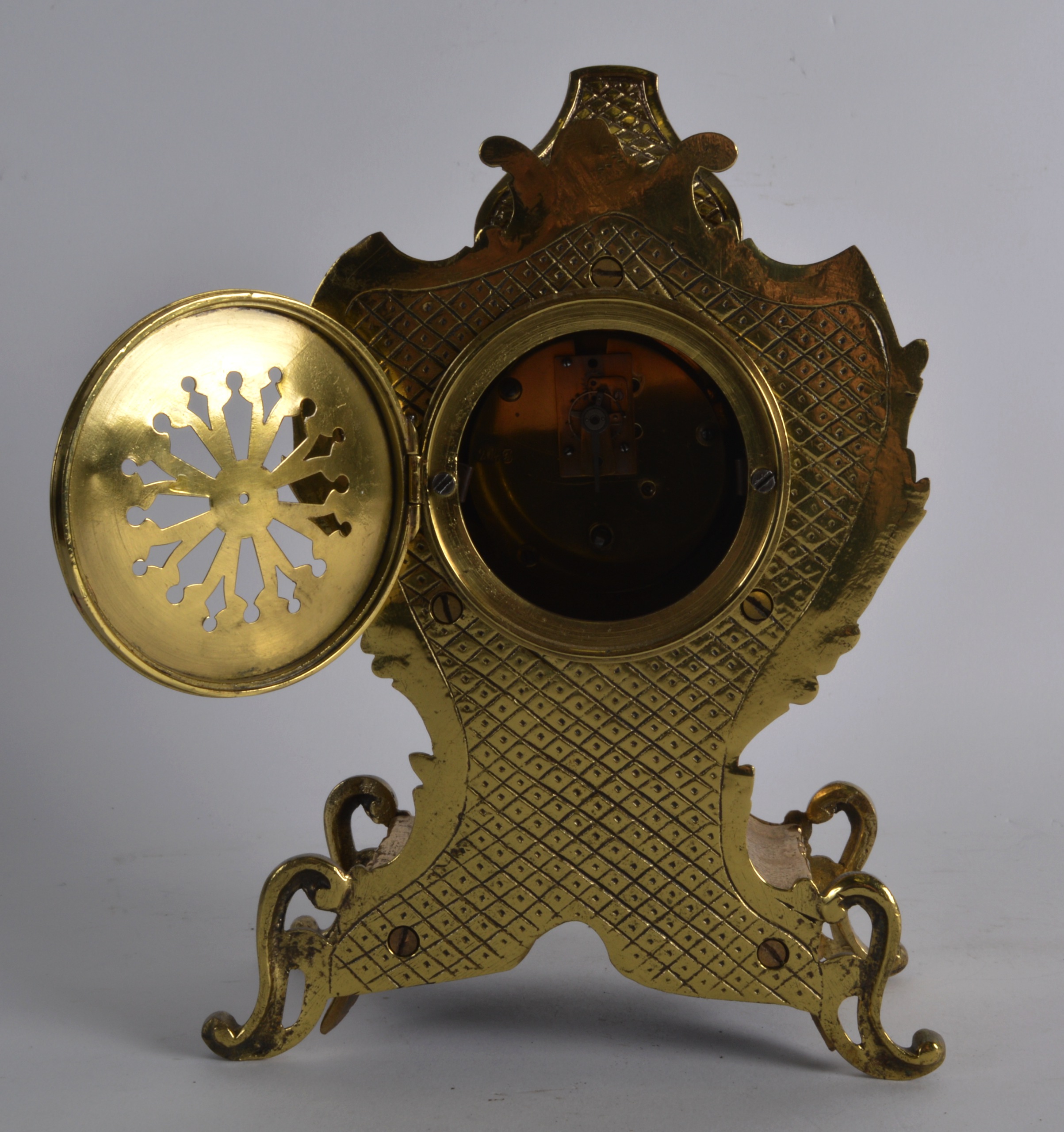 AN EARLY 20TH CENTURY FRENCH BRASS AND CHAMPLEVE ENAMEL MANTEL CLOCK with floral painted dial and - Image 2 of 2
