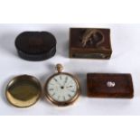 AN EARLY 20TH CENTURY WALTHAM GOLD PLATED POCKET WATCH together with two snuff boxes & lizard