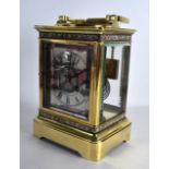 A LARGE EARLY 20TH CENTURY FRENCH CHAMPLEVE ENAMEL AND BRASS CARRIAGE CLOCK with inset barometer