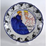 A RARE FRENCH QUIMPER FAIENCE POTTERY WW1 PLATE depicting two children whispering, banded by