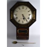 A VICTORIAN ROSEWOOD BRASS INLAID HANGING WALL CLOCK by David Myers of London. 2Ft 3ins long.