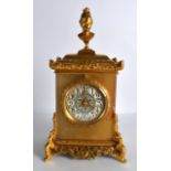 A LATE 19TH CENTURY FRENCH AESTHETIC MOVEMENT BRONZE AND ONYX CLOCK with Chinese finial, the dial