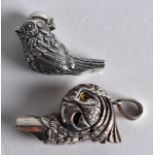 TWO NOVELTY SILVER BIRD WHISTLES. (2)