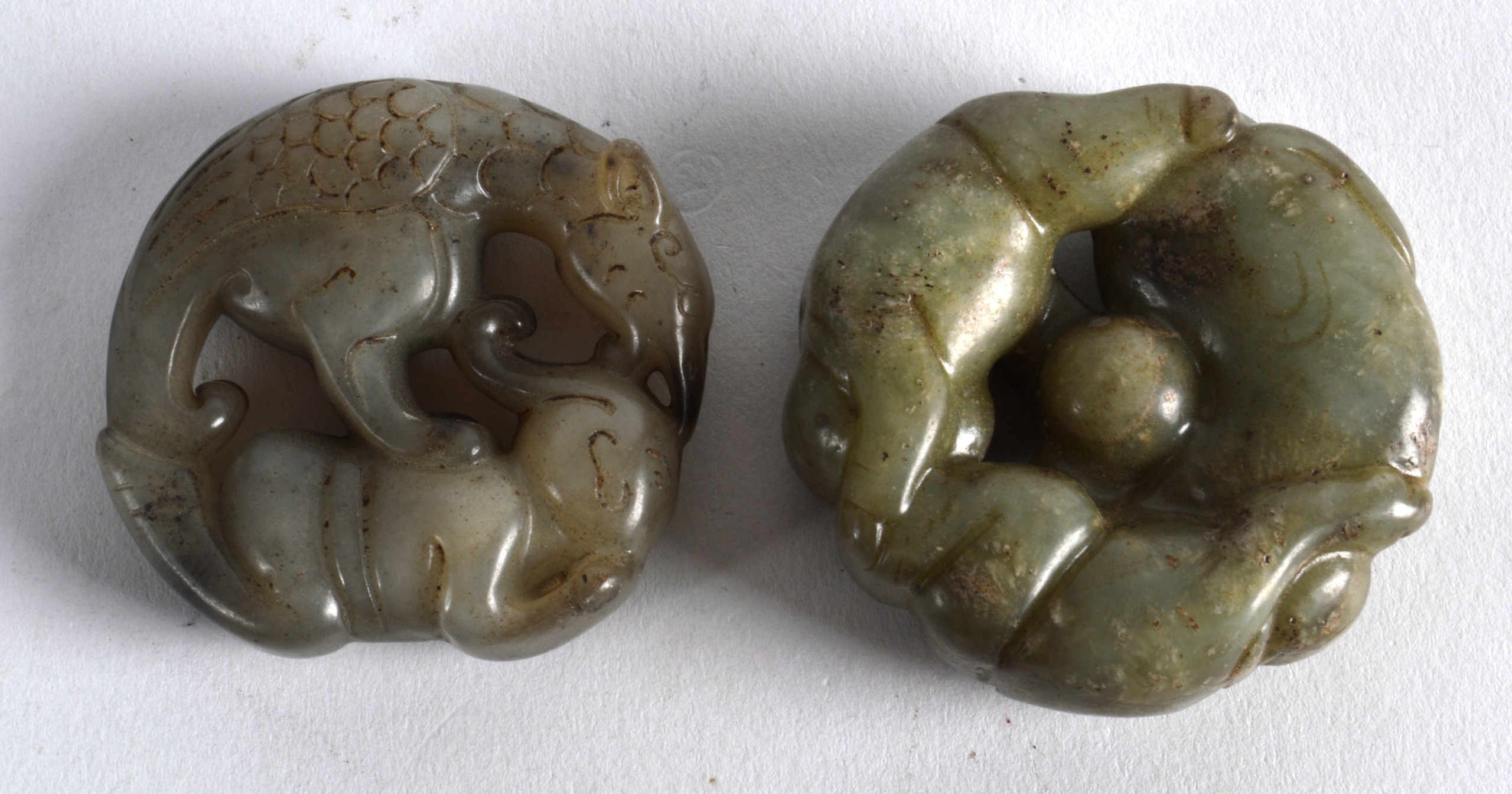 A CHINESE CARVED JADE FIGURE OF THE HE HE ERXIAN TWINS together with another group. 2Ins - Image 2 of 2