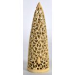 A GOOD 19TH CENTURY BURMESE CARVED IVORY MOUNTAIN with pierced decoration, containing a standing