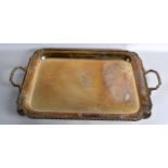 A GOOD LARGE HEAVY ENGLISH SILVER HALLMARKED TRAY with acanthus corners and reeded body. 3.3kgs. 2Ft