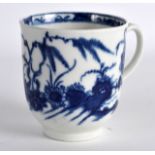 AN 18TH CENTURY WORCESTER COFFEE CUP painted with the Candle Fence Pattern. 2.5ins high.