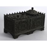 A 19TH CENTURY FRENCH EMPIRE STYLE RECTANGULAR INKWELL decorated with floral motifs. 4.25ins wide.