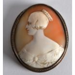 A MID 19TH CENTURY SILVER MOUNTED CAMEO BROOCH depicting a pretty female. 2Ins x 2.5ins.