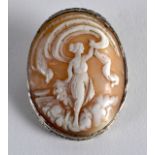 A SMALL VICTORIAN WHITE METAL MOUNTED CAMEO BROOCH depicting a classical female. 1.25ins x 1.5ins.