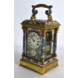 A SUPERB 19TH CENTURY FRENCH CHAMPLEVE ENAMEL CARRIAGE CLOCK with subsidiary dial, decorated all