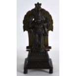 AN 18TH CENTURY INDIAN BRONZE FIGURE OF A BUDDHA modelled with one hand outstretched, with