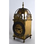 AN EARLY 20TH CENTURY BRASS LANTERN CLOCK in the 17th Century style, engraved with flowers. 11.