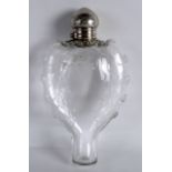 A LOVELY LATE 19TH CENTURY CONTINENTAL SILVER AND GLASS STRAWBERRY FLASK the top decorated with