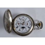 A 19TH CENTURY GENTLEMANS SILVER 'MOON PHASE' FULL HUNTER POCKET WATCH with three subsidiary