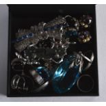 A COLLECTION OF VARIOUS SILVER RINGS together with other costume jewellery etc. (qty)