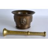 A SMALLER 19TH CENTURY DUTCH BRONZE PESTLE AND MORTAR. (2)