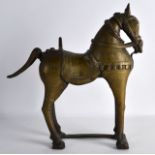 A VERY UNUSUAL 19TH CENTURY INDIAN CARVED BRONZE MODEL OF A HORSE decorated with Hindu
