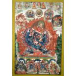 A FINE LARGE 18TH CENTURY TIBETAN THANGKA depicting Vajrabhairava, the fierce deity modelled in