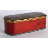 AN EARLY 20TH CENTURY FRENCH AGATE AND RED LEATHER OVAL BOX. 6Ins wide.