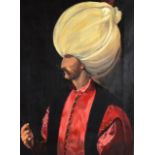 OTTOMAN SCHOOL (EARLY 20TH CENTURY), UNFRAMED OIL ON CANVAS, HALF LENGTH PORTAIT OF A SULTAN. 2ft