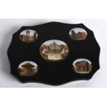 A GOOD 19TH CENTURY ITALIAN MICRO MOSAIC LOBED PAPERWEIGHT inset with five panels of classical views