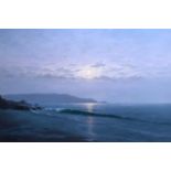 British School (20th Century) Framed oil on canvas, 'Moonlight on the coast'. 2ft 11ins x 1ft