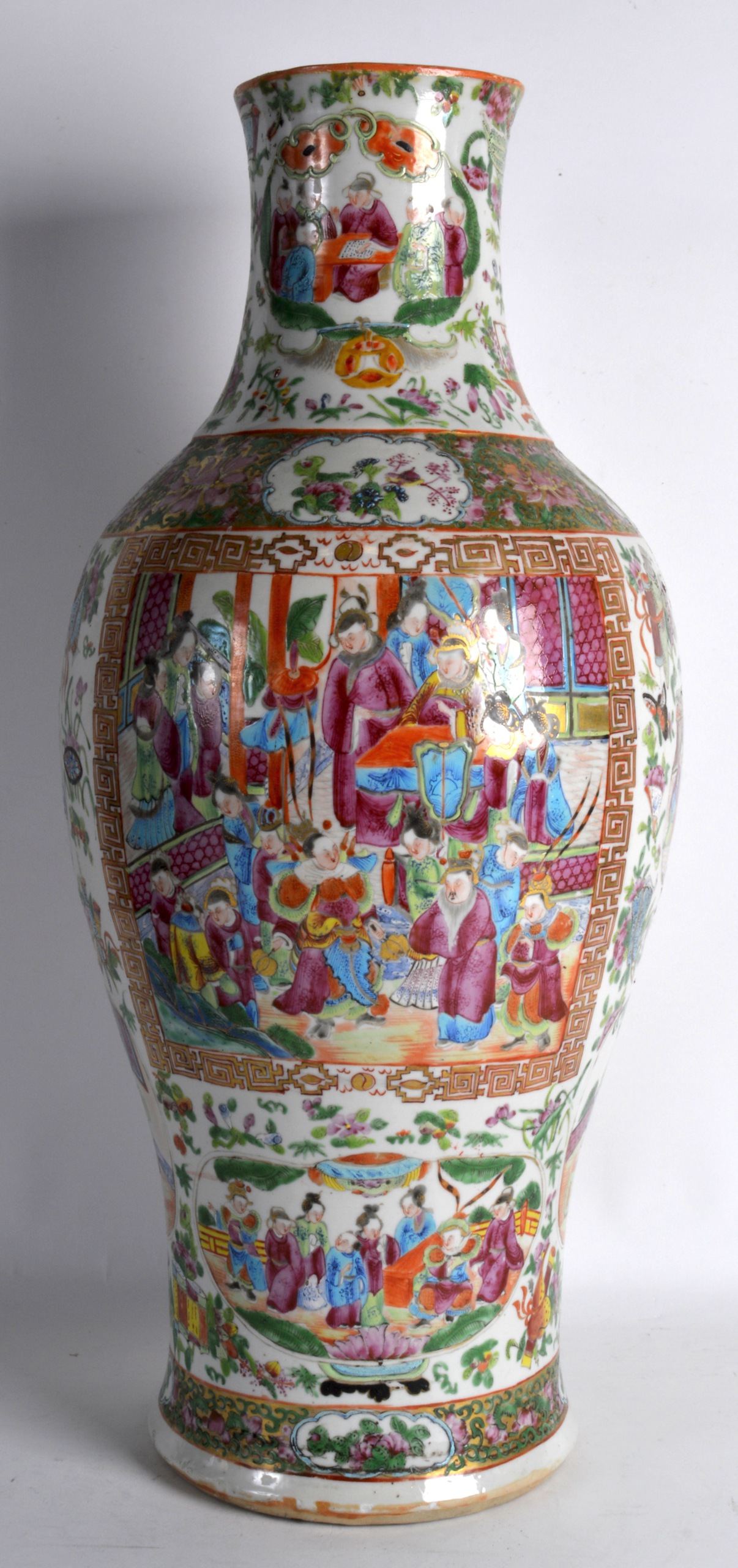 A LARGE 19TH CENTURY CHINESE CANTON FAMILLE ROSE BALUSTER VASE painted with figures within - Image 2 of 3